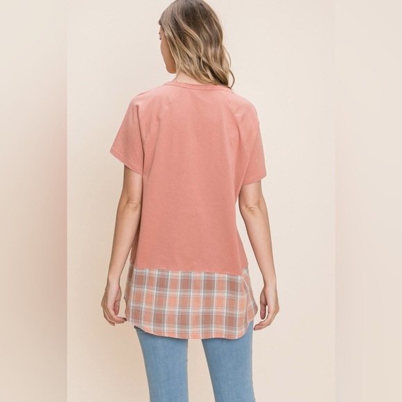 Cotton Bleu by Nu Lab Plaid Contrast Short Sleeve T-Shirt - Picture 2 of 4